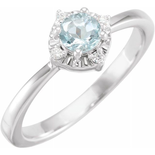 Sterling Silver .45 ct Aquamarine Ring with Diamond Accents