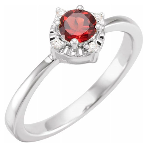 Sterling Silver .45 ct Garnet Ring with Diamond Accents