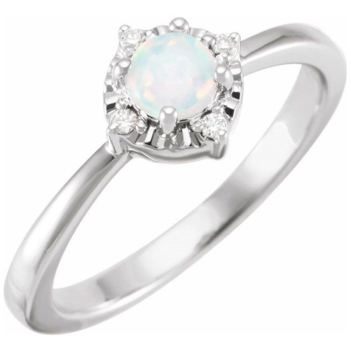 Sterling Silver .50 ct Created Opal Ring with Diamond Accents