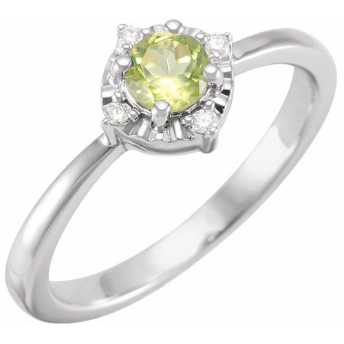 Sterling Silver .45 ct Peridot Ring with Diamond Accents