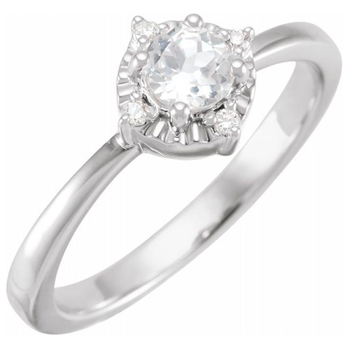 Sterling Silver .50 ct White Sapphire Ring with Diamond Accents