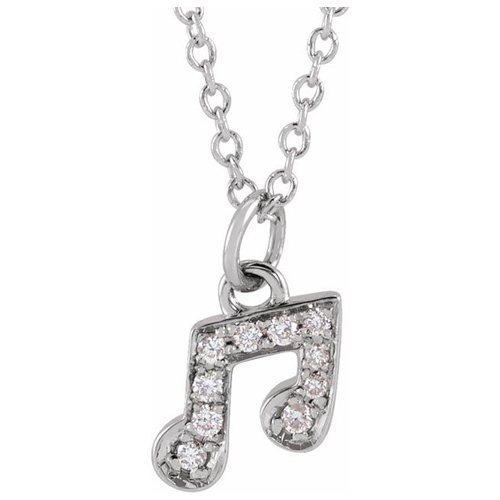 14k White Gold .05 ct tw Diamond Music Note Necklace