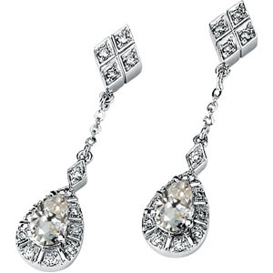 1 CT Moissanite and 1/6 CT Diamond Drop Earrings