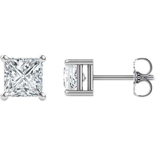 3.0 ct Forever One Square Moissanite Stud Earrings in 14k White Gold
