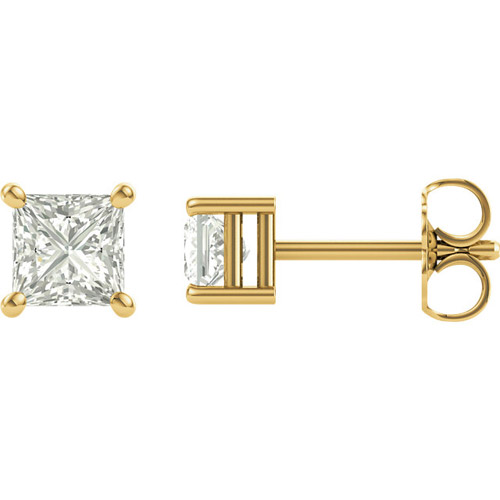 1.5 ct Forever One Square Moissanite Stud Earrings in 14k Yellow Gold