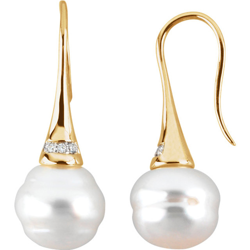 10mm Circle Paspaley South Sea Pearl Earrings with Diamonds 14k Gold