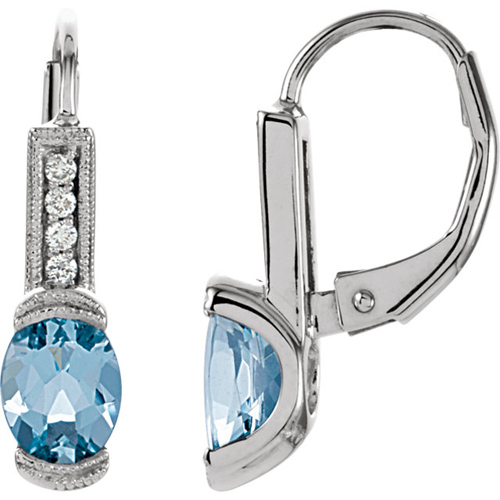 14k White Gold 1.3 ct tw Aquamarine Dangle Earrings with Diamonds