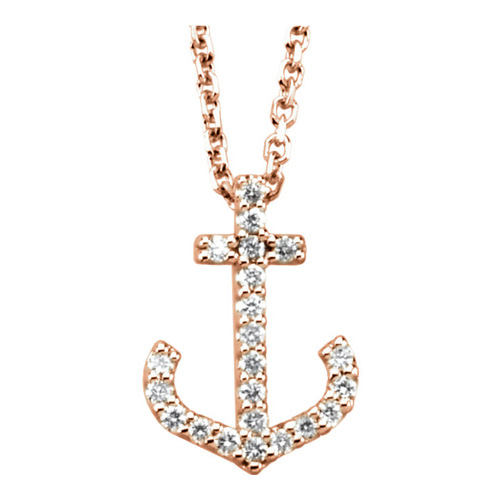 14kt Rose Gold 1/6 ct Diamond Anchor 16in Necklace