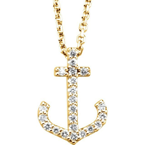 14kt Yellow Gold 1/6 ct Diamond Anchor 16in Necklace