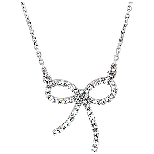 14k White Gold 1/4 ct Diamond Bow Necklace