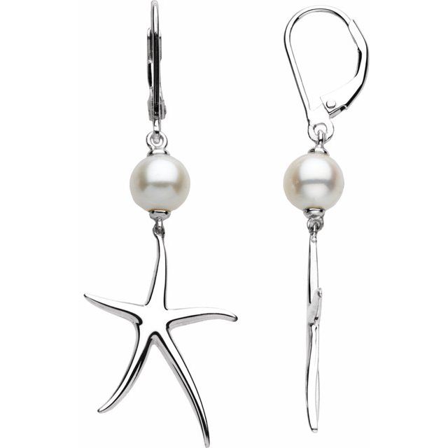 Sterling Silver Freshwater Cultured Pearl Starfish Earrings