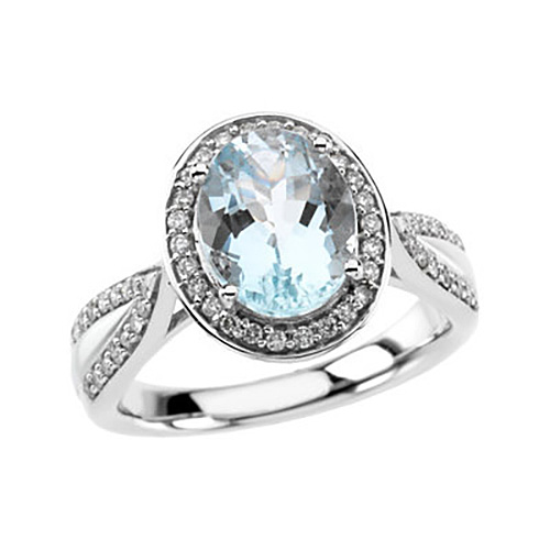 14kt White Gold 2.1 ct Oval Aquamarine and 3/8 ct Diamond Ring