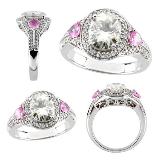  2 1/4 CT Moissanite and 1/4 CT Diamond Ring