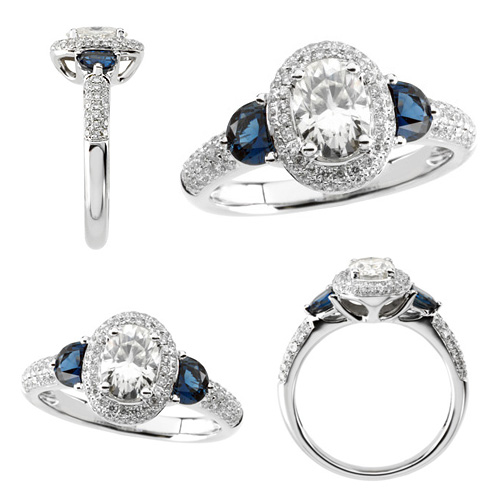 9/10 CT Moissanite Sapphire and Diamond Ring - Clearance