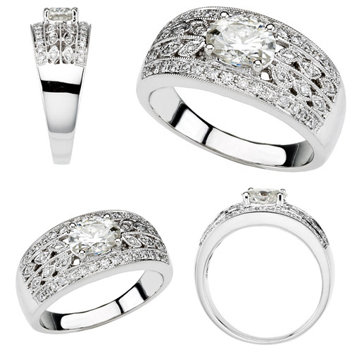  9/10 CT Moissanite and 1/3 CT Diamond Ring - Clearance
