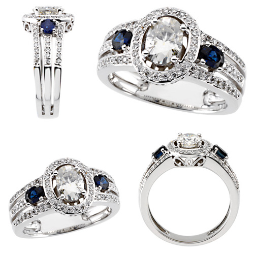 9/10 CT Moissanite Sapphire and Diamond Ring - Clearance
