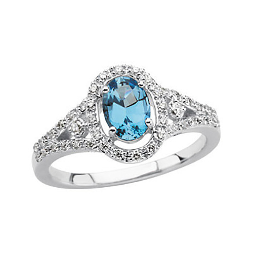 14kt White Gold 3/4 ct Oval Aquamarine and 1/4 ct Diamond Ring
