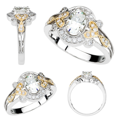  9/10 CT Moissanite and 1/4 CT Diamond Ring