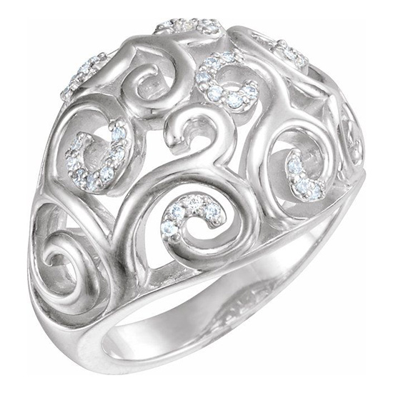 Sterling Silver 1/6 ct tw Diamond Filigree Scroll Ring