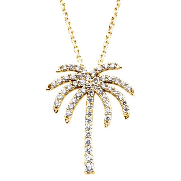 14k Yellow Gold Ladies' 1/4 ct tw Diamond Palm Tree Necklace