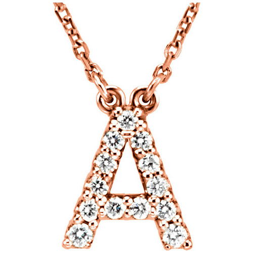 14kt Rose Gold Letter A 1/8 ct Diamond 16in Necklace