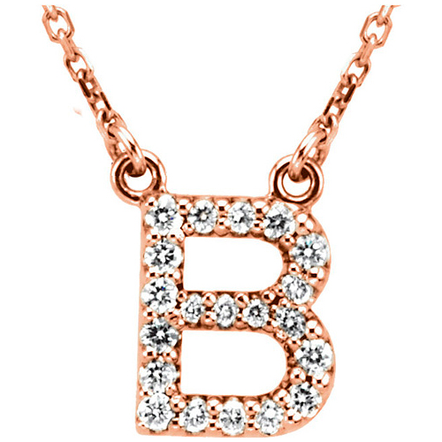 14kt Rose Gold Letter B 1/6 ct Diamond 16in Necklace