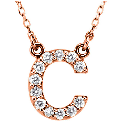 14kt Rose Gold Letter C 1/6 ct Diamond 16in Necklace