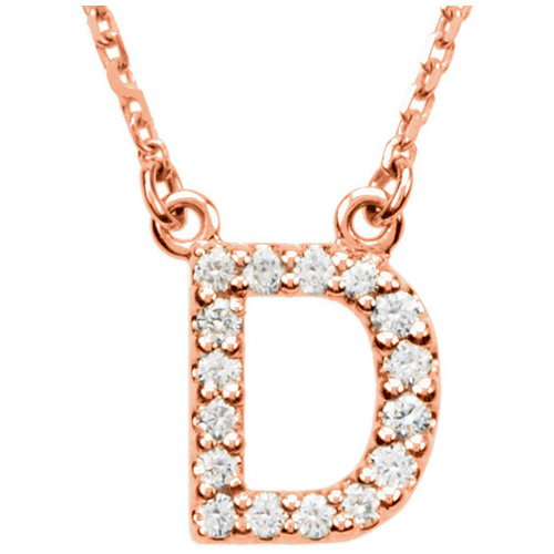 14kt Rose Gold Letter D 1/6 ct Diamond 16in Necklace