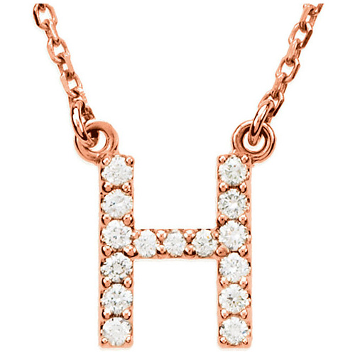 14kt Rose Gold Letter H 1/6 ct Diamond 16in Necklace