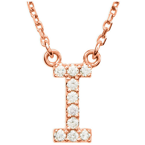 14kt Rose Gold Letter I 1/10 ct Diamond 16in Necklace