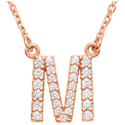 14kt Rose Gold Letter M 1/5 ct Diamond 16in Necklace