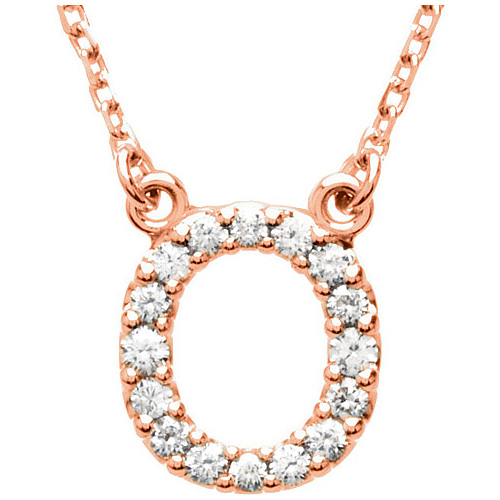 14kt Rose Gold Letter O 1/6 ct Diamond 16in Necklace