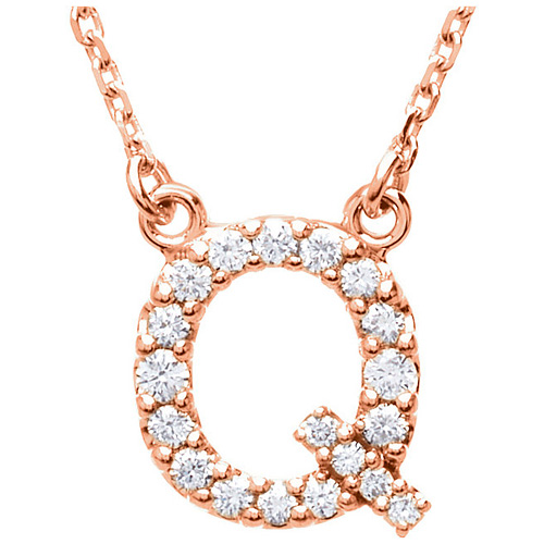 14kt Rose Gold Letter Q 1/6 ct Diamond 16in Necklace