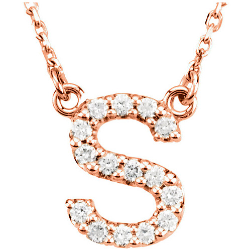 14kt Rose Gold Letter S 1/6 ct Diamond 16in Necklace