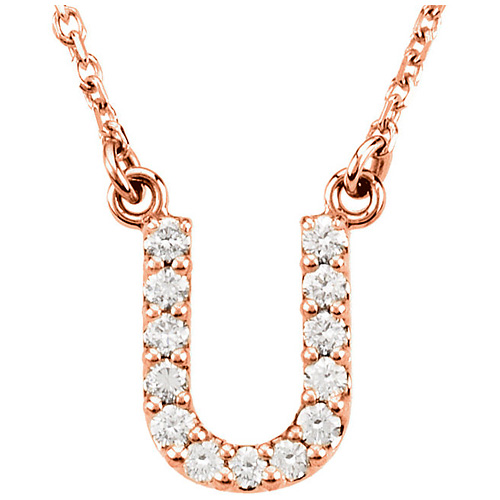 14kt Rose Gold Letter U 1/8 ct Diamond 16in Necklace