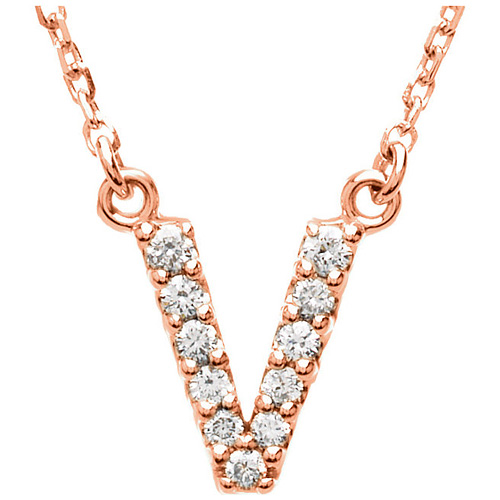 14kt Rose Gold Letter V 1/8 ct Diamond 16in Necklace