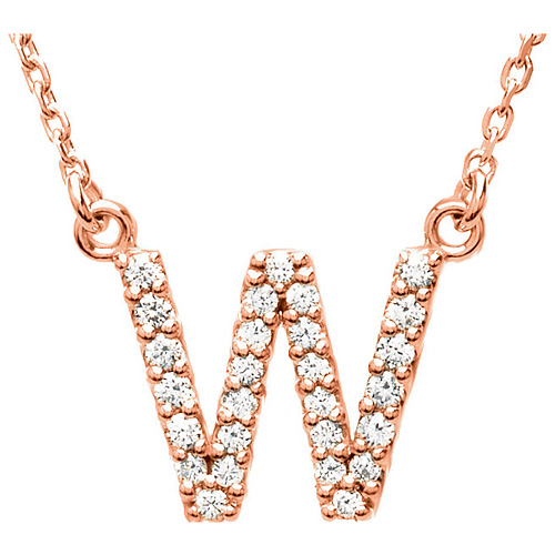 14kt Rose Gold Letter W 1/6 ct Diamond 16in Necklace