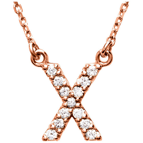 14kt Rose Gold Letter X 1/8 ct Diamond 16in Necklace