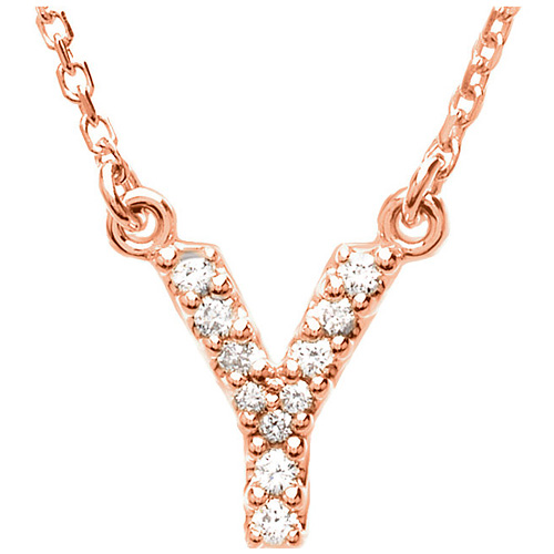 14kt Rose Gold Letter Y 1/10 ct Diamond 16in Necklace