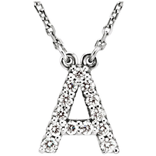 14kt White Gold Letter A 1/8 ct Diamond 16in Necklace