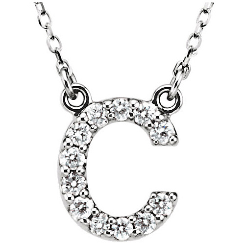 14kt White Gold Letter C 1/6 ct Diamond 16in Necklace