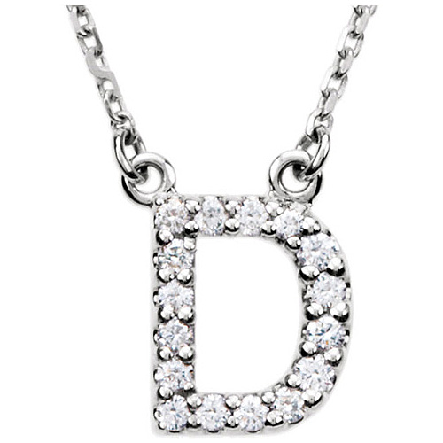 14kt White Gold Letter D 1/6 ct Diamond 16in Necklace