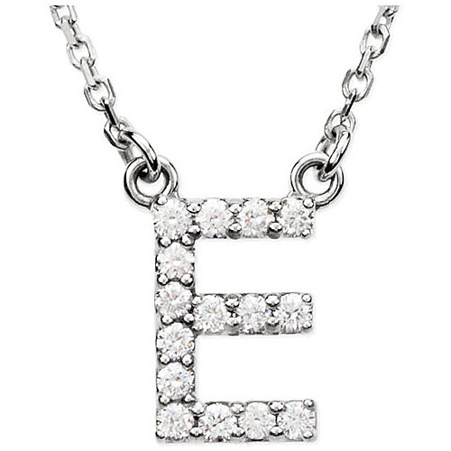 14kt White Gold Letter E 1/6 ct Diamond 16in Necklace