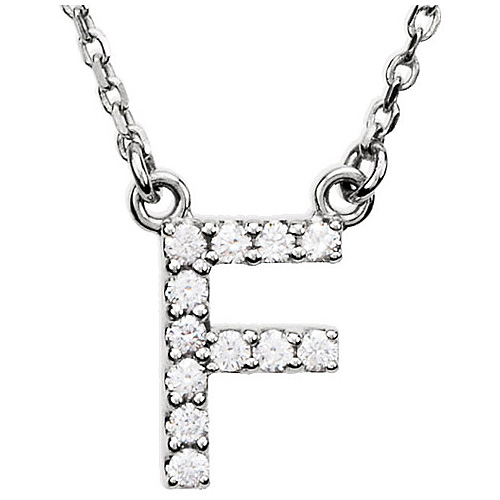 14kt White Gold Letter F 1/8 ct Diamond 16in Necklace