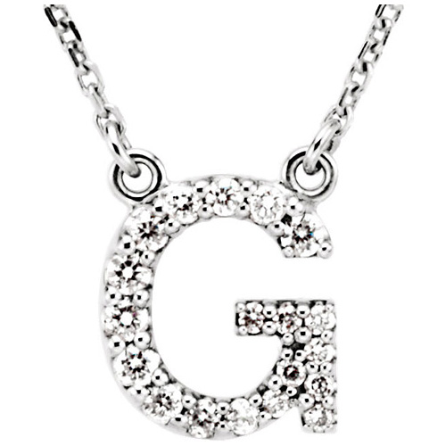 14kt White Gold Letter G 1/6 ct Diamond 16in Necklace