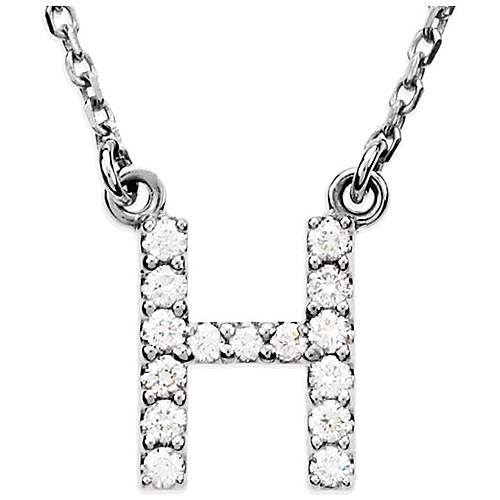 14kt White Gold Letter H 1/6 ct Diamond 16in Necklace