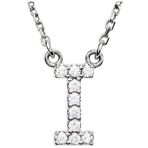 14kt White Gold Letter I 1/10 ct Diamond 16in Necklace