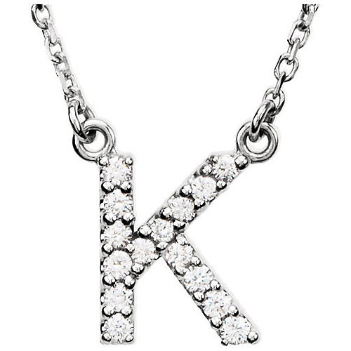 14kt White Gold Letter K 1/8 ct Diamond 16in Necklace