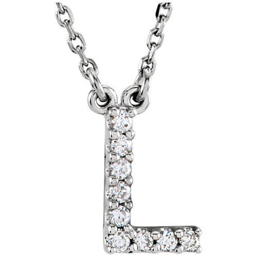 14kt White Gold Letter L 1/10 ct Diamond 16in Necklace