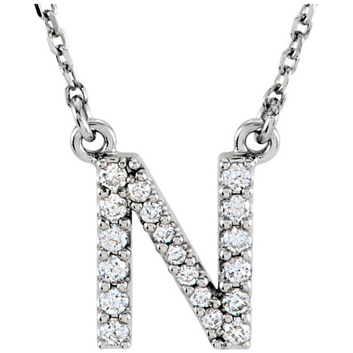14kt White Gold Letter N 1/6 ct Diamond 16in Necklace